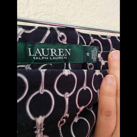 Ralph Lauren Navy Chain Link Print Pants Size 10 - Picture 3 of 6